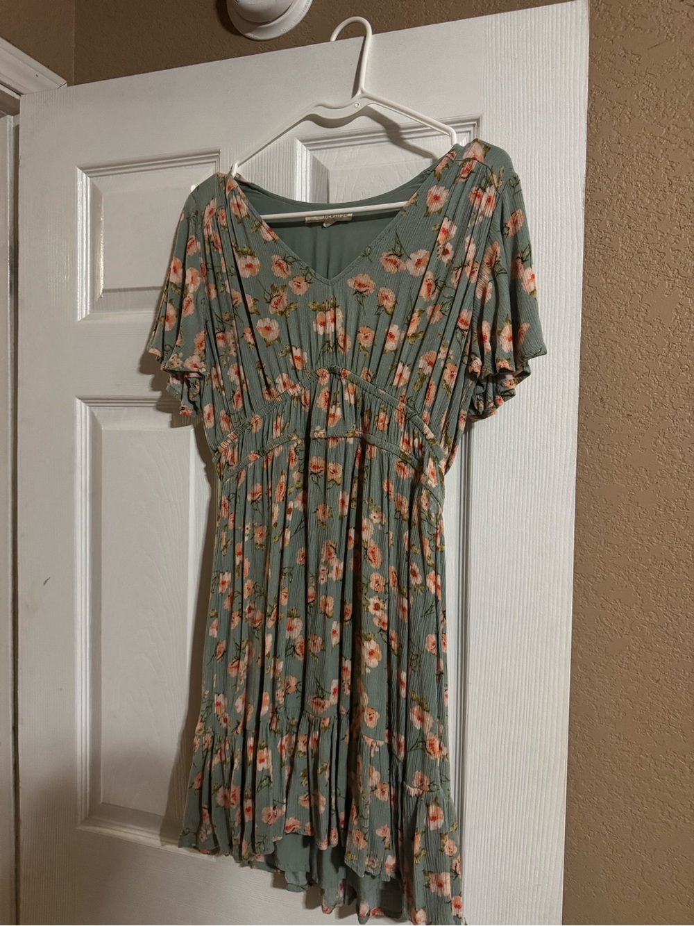 Rewind Sage Green Floral V-Neck Dress